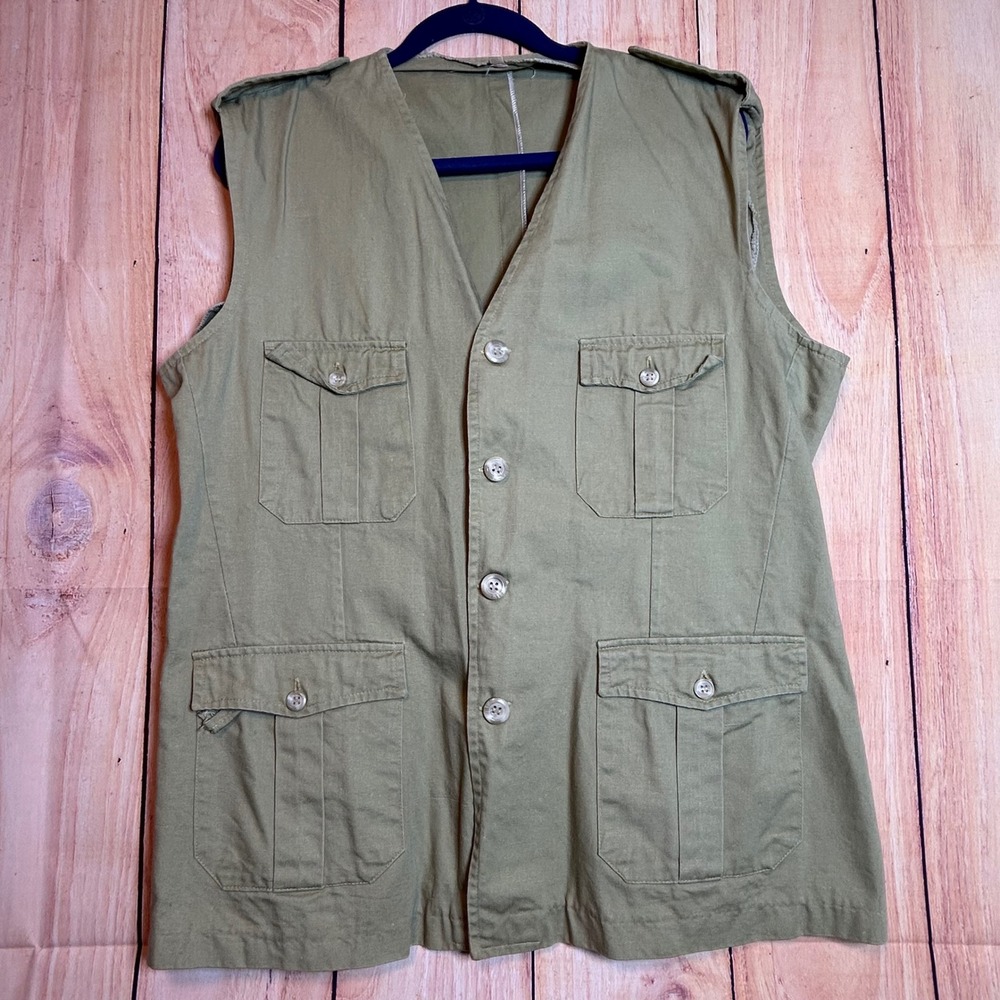 Unbranded Utility Field Vest Mens L Olive Green Multi-Pocket Safari Gorpcore